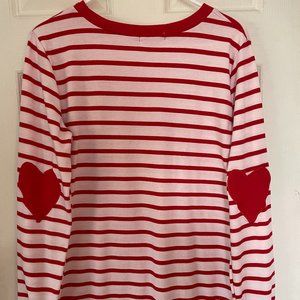 Jacey Jane Red and White Striped Heart Elbow Patch Sweater (Women's S)